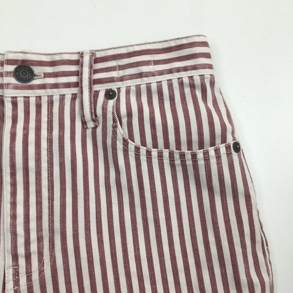 MADEWELL 5 Pocket White Burgundy Striped The High Rise Slim Boyjean Jeans - Picture 6 of 11